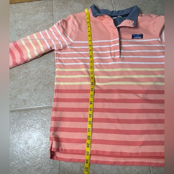 L.L. Bean Coral Ombre Striped Soft Cotton Rugby Polo Henley Shirt Size Medium - Picture 8 of 9